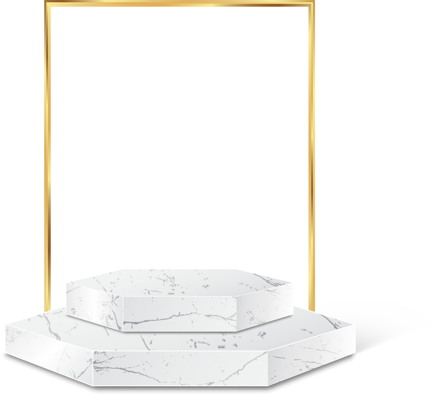 Marble Polygon White Realistic 3d Platform With Gold Frame.