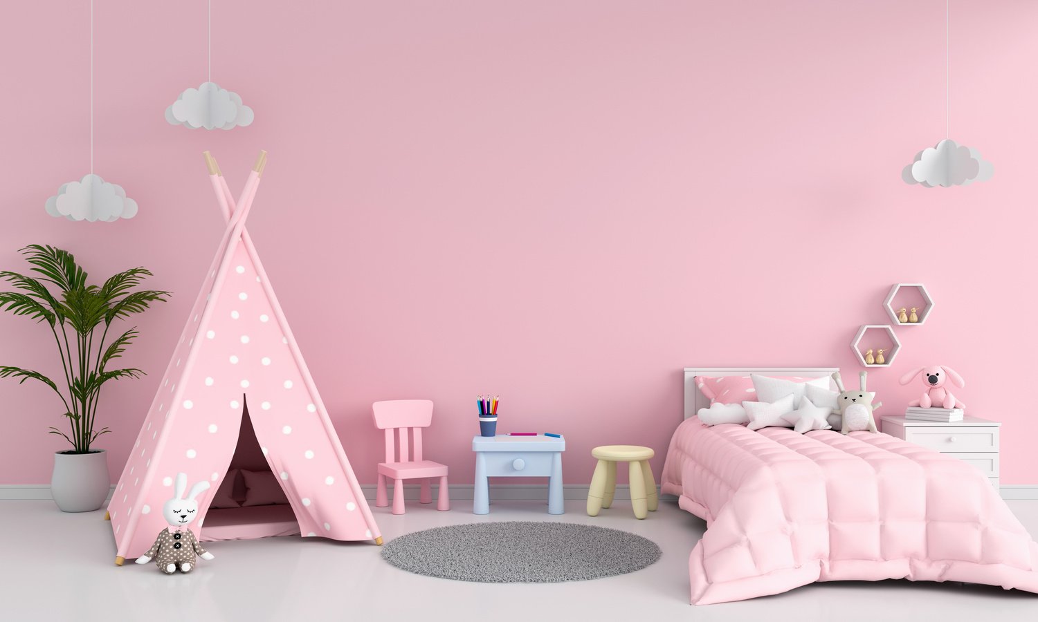 Pink Children Room Interior for Mockup